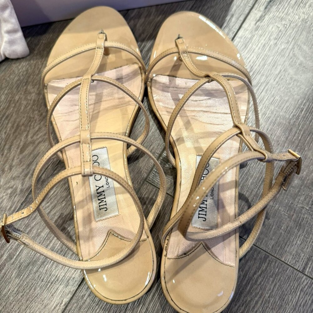 Jimmy Choo Nude Flat Strappy Sandals – Size 8 – With Box & Dust Bag